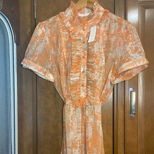 NY & Co Sheer Salmon Tie Back Top - NWT